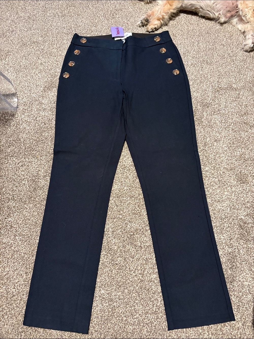Derek Lamb 10 Crosby Navy Sailor-Button Straight Leg Pants